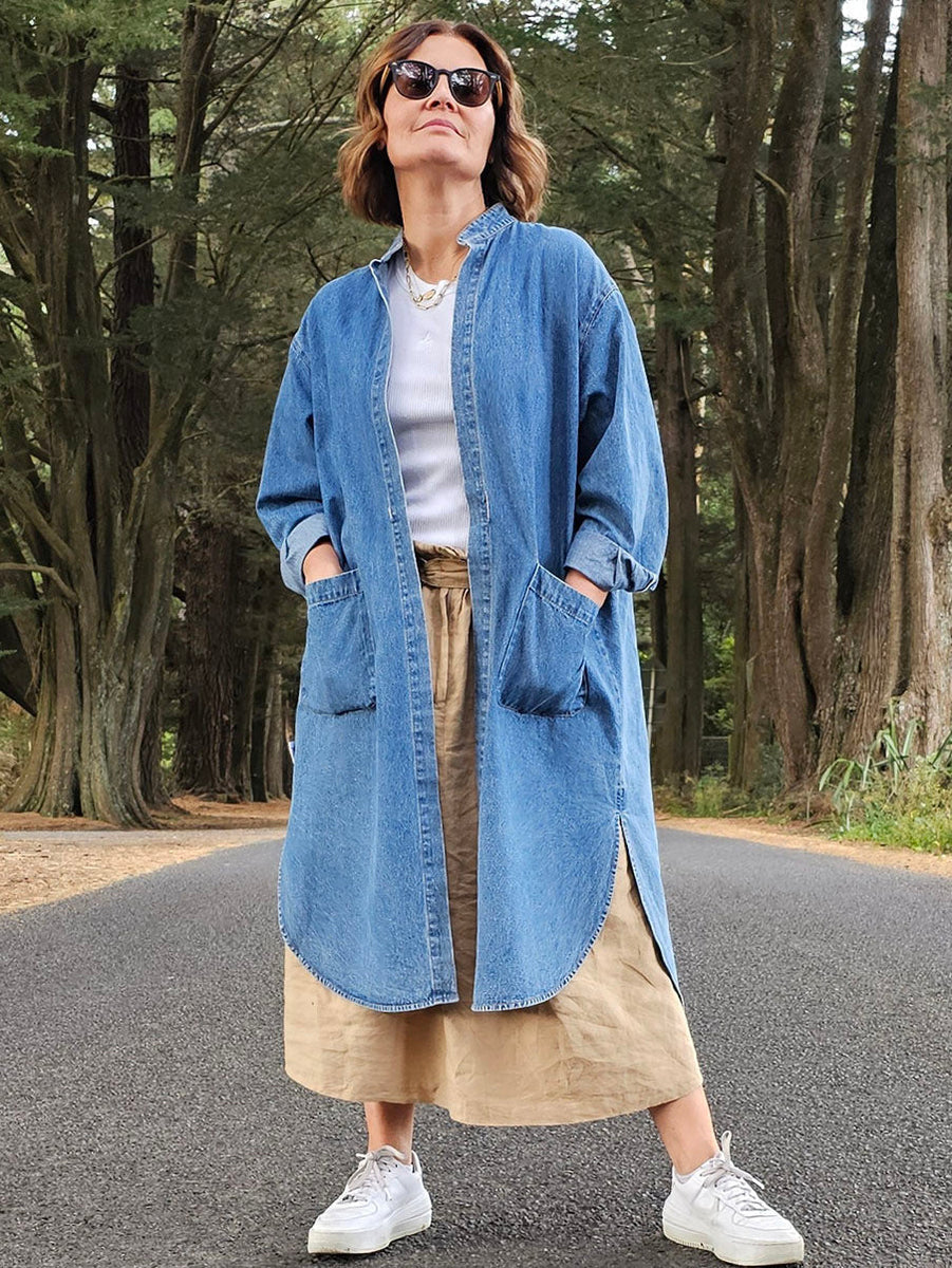 Long denim duster coat hotsell